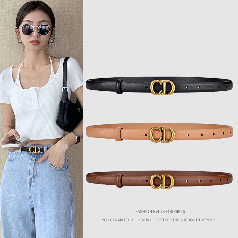 DIOR hai lớp da bò thắt lưng nhỏ chiều rộng 1.8cm trăm áo sơ mi quần jeans trang trí cho các cô gái thời trang