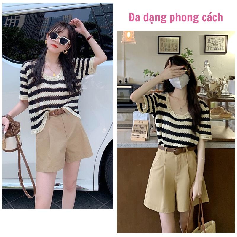 Áo len mongtoghi nữ cổ tròn cộc tay lỡ form dáng rộng phong cách hàn quốc hàng dệt kim montergy Quảng Châu AL15