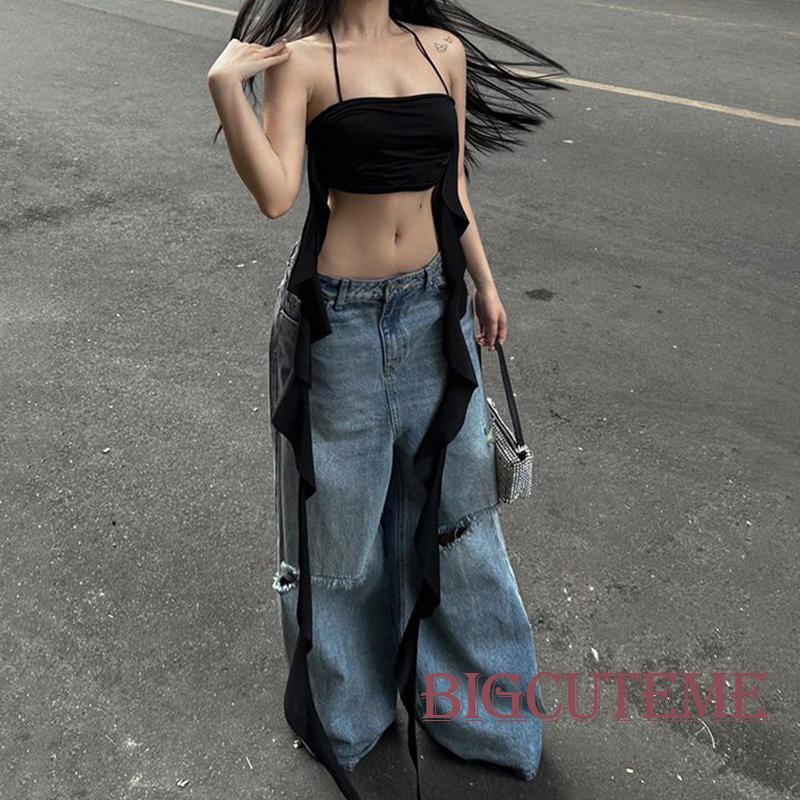 [] - Áo Không Tay Hở Lưng Nhún Bèo Thời Trang Đi Tiệc Mùa Hè Cho Nữ