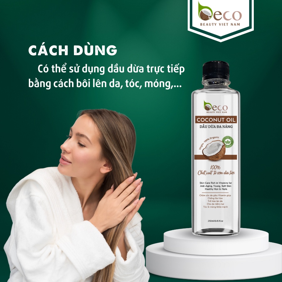 Dầu dừa đa năng Beco Beauty Vietnam giúp dưỡng ẩm cho da khô, dưỡng tóc, dùng massage mặt và body - 250ml | BigBuy360 - bigbuy360.vn