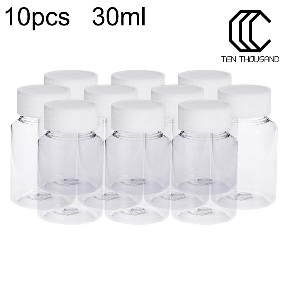 ☼10Pcs 30ml Transparent Plastic Pill Bottles Salt Candy Case Storage Container