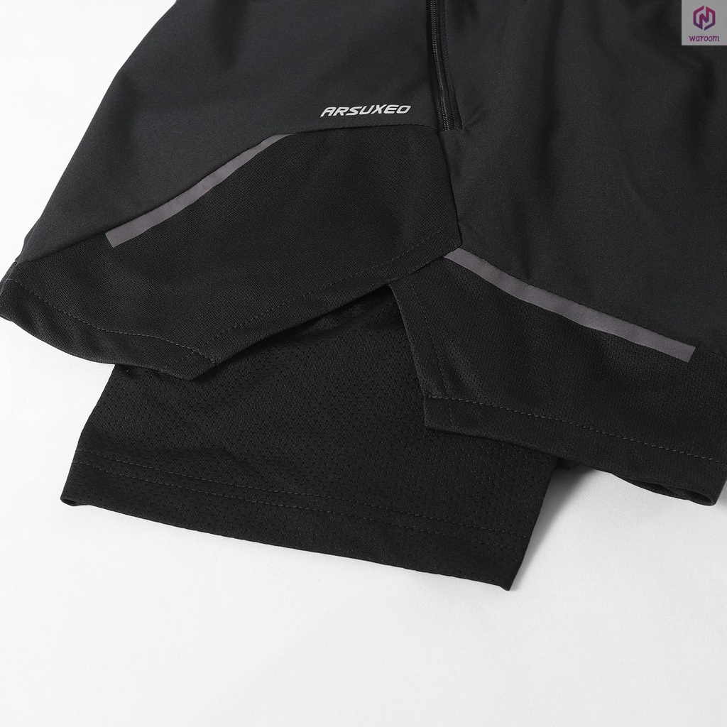 Quần Đùi Thể Thao 2 Trong 1 Nhanh Khô Có Túi Khóa Kéo Cho Nam