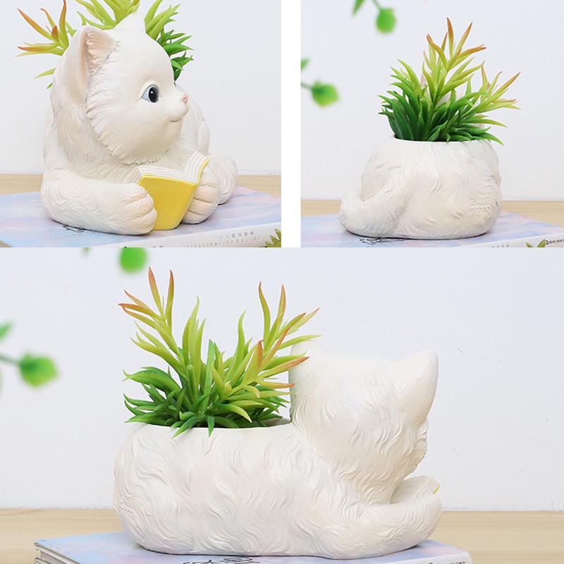 Chậu Cây Cảnh Bằng Gốm Sứ Hình Mèo Trắng Dễ Thương