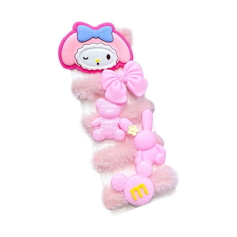Set 5 Cột Tóc Nơ Gấu Dâu Hồng Lotso Bearbrick Dễ Thương Charm Lớn Cho Nữ Và Bé Gái