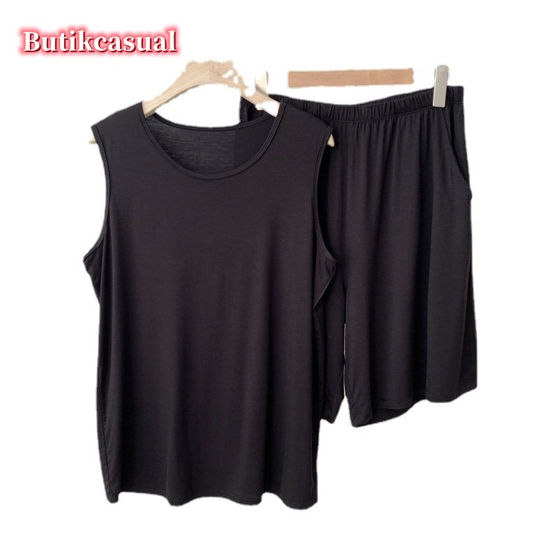 Bộ Đồ Ngủ 2 Món Gồm Áo Ba Lỗ Và Quần Ngắn Dáng Rộng Bằng Vải Cotton Màu Trơn Thời Trang Mùa Hè 2023