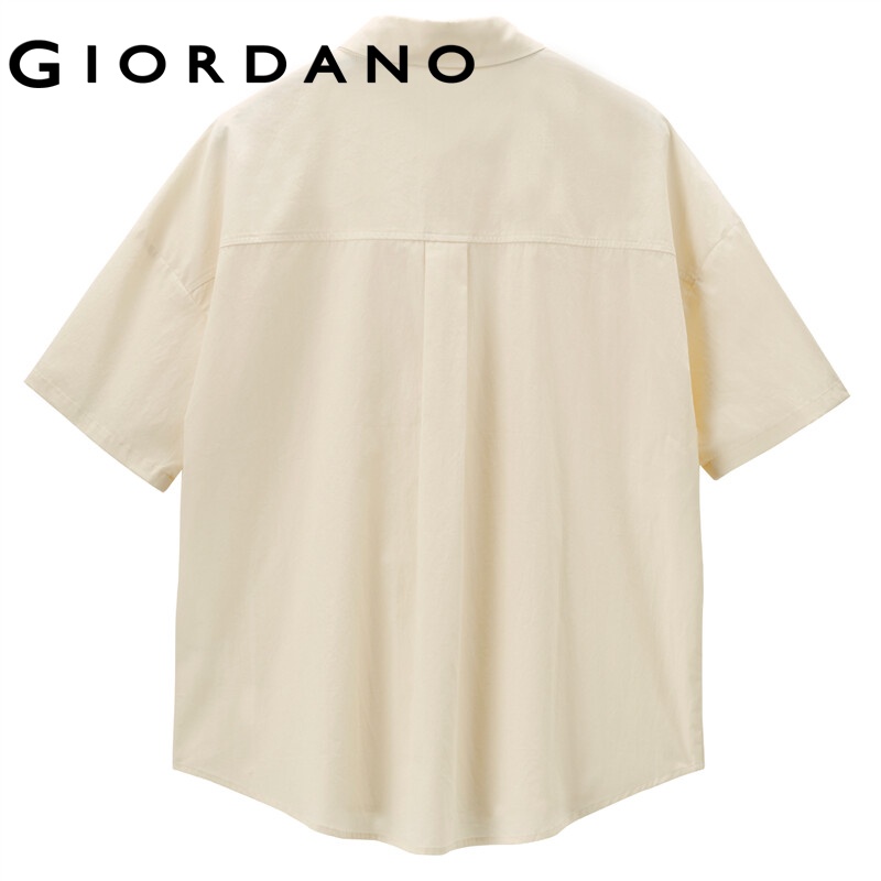Áo sơ mi GIORDANO cotton 100% 05342461 tay ngắn tay giản dị dáng rộng phối túi thời trang mùa hè trẻ trung cho nữ