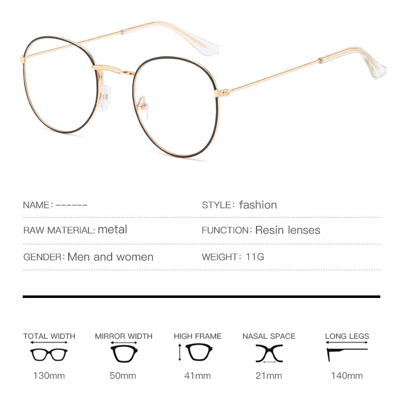 Mắt Kính Gọng Tròn Họa Tiết Kim Loại Phong Cách Hàn Quốc Thời Trang Cho Nam Nữ
