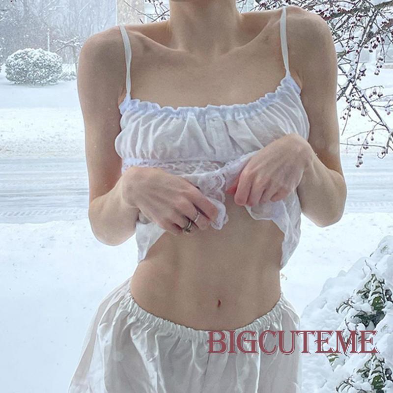 [] - Áo Croptop Hai Dây Cổ Thuyền Họa Tiết Hoa Xẻ Tà Màu Trắng Cho Nữ