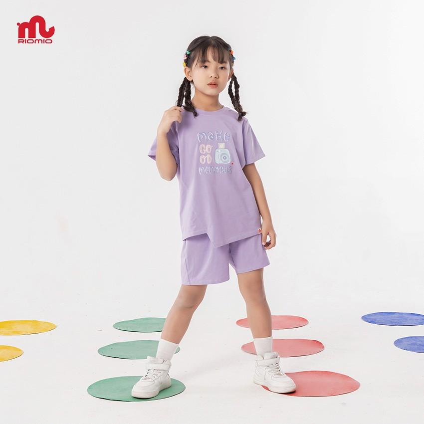 Bộ thun cotton vai lệch bé gái Riomio 7,8,9,10,11,12 tuổi chất liệu mềm mại, thoáng khi cho bé đi chơi mặc nhà RBG396