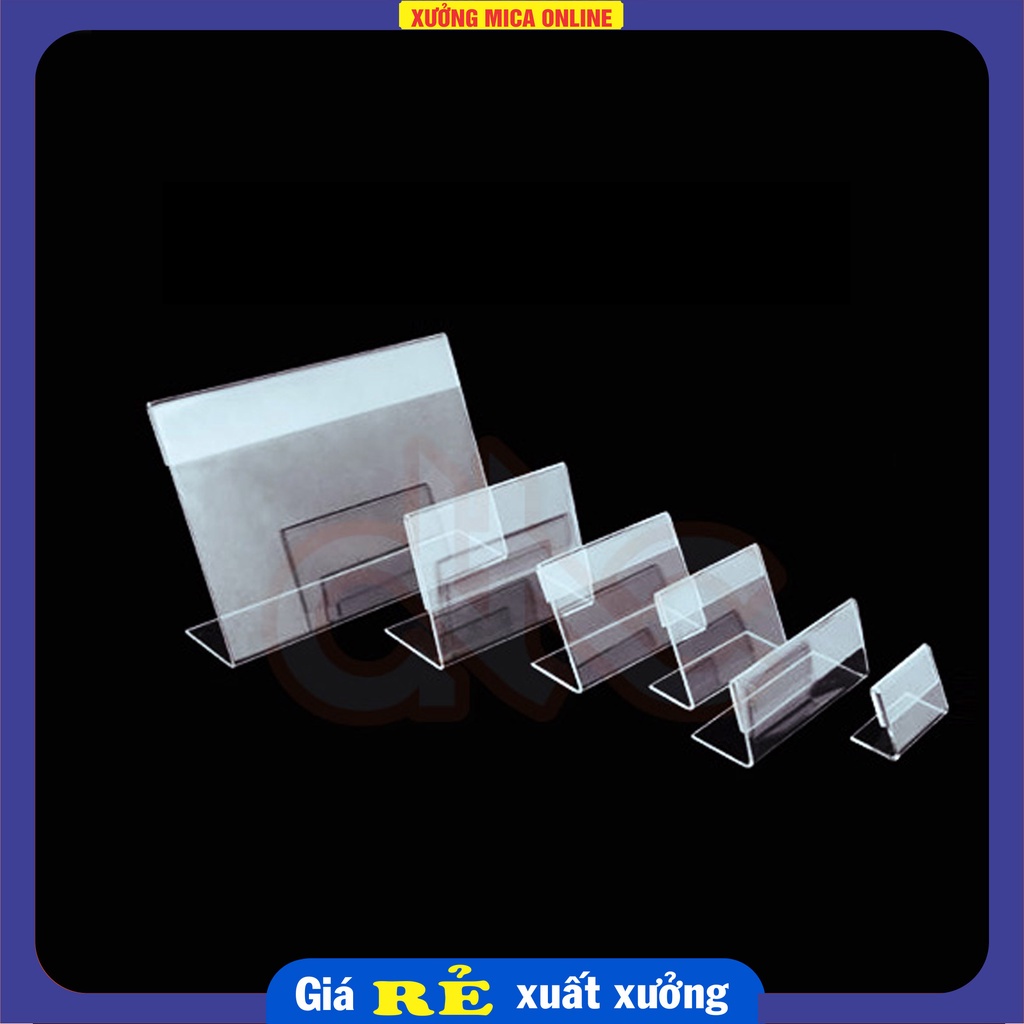 MENU MICA L, MICA ĐỂ BÀN, BẢNG GIÁ MICA, KỆ THÔNG TIN SẢN PHẨM mini để bàn, trong suốt, NHIỀU kích thước, sẵn giao ngay