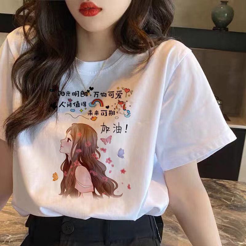 Áo Thun Nữ Ngắn Tay In Chữ Phong Cách Hàn Quốc Năng Động