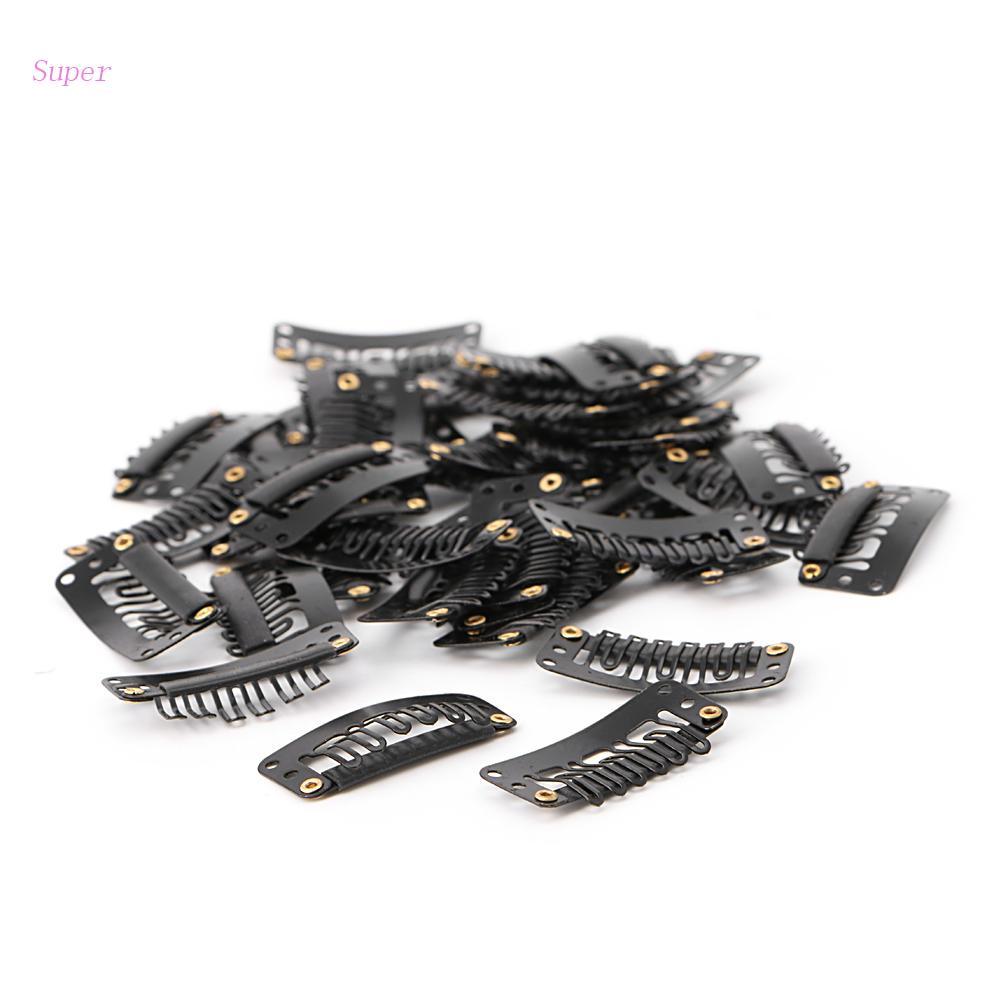 Best 40 Pcs 32mm Black U Shape Snap Metal Clips For Hair Extensions Weft Clip-on New