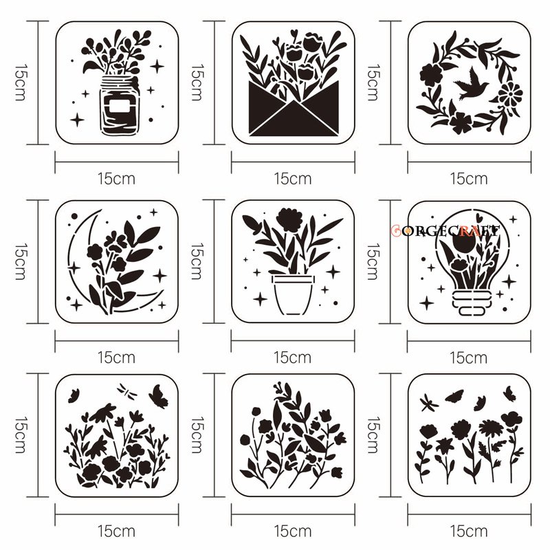 1Set Plastic Painting Stencils Sets Reusable Drawing Stencils for Painting on Scrapbook Fabric Tiles Floor Furniture Wood Ocean Theme White Flower Pattern 15x15cm