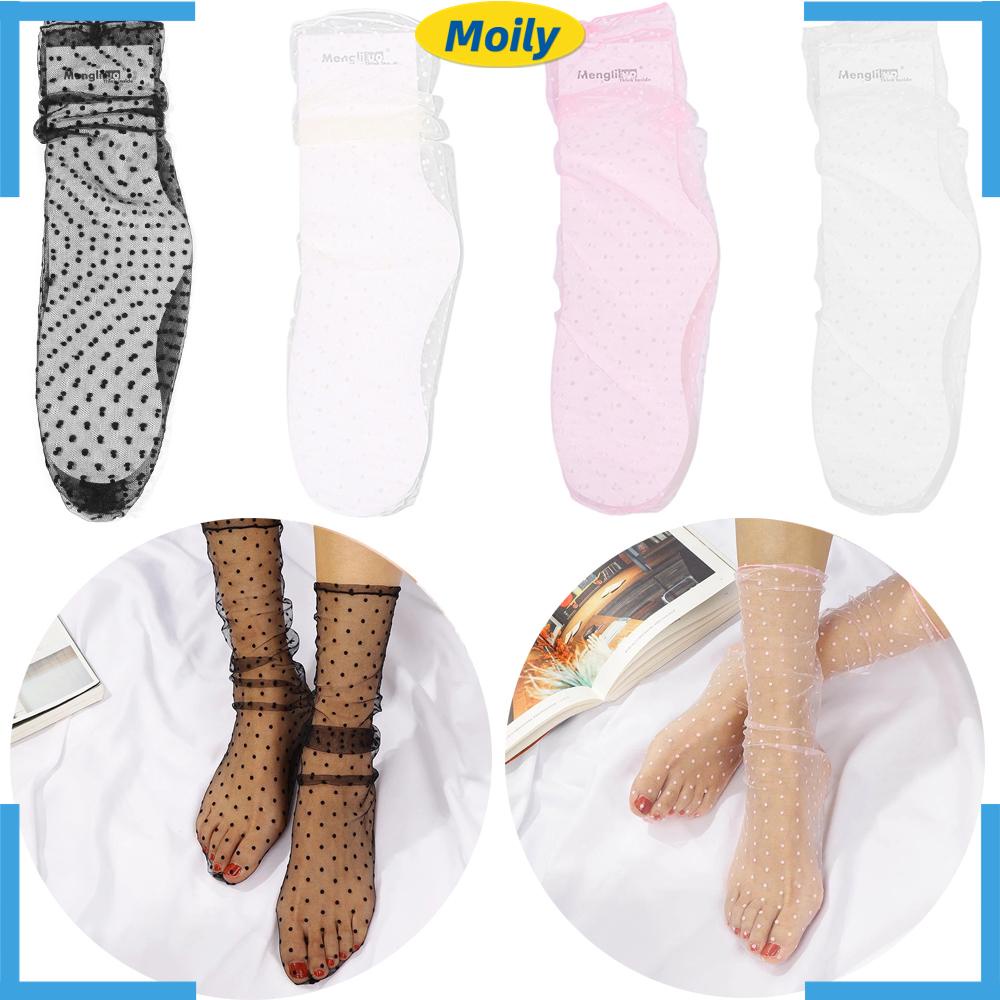 Đôi tất lưới siêu mỏng họa tiết chấm bi nhiều màu phong cách thời trang cho nữ