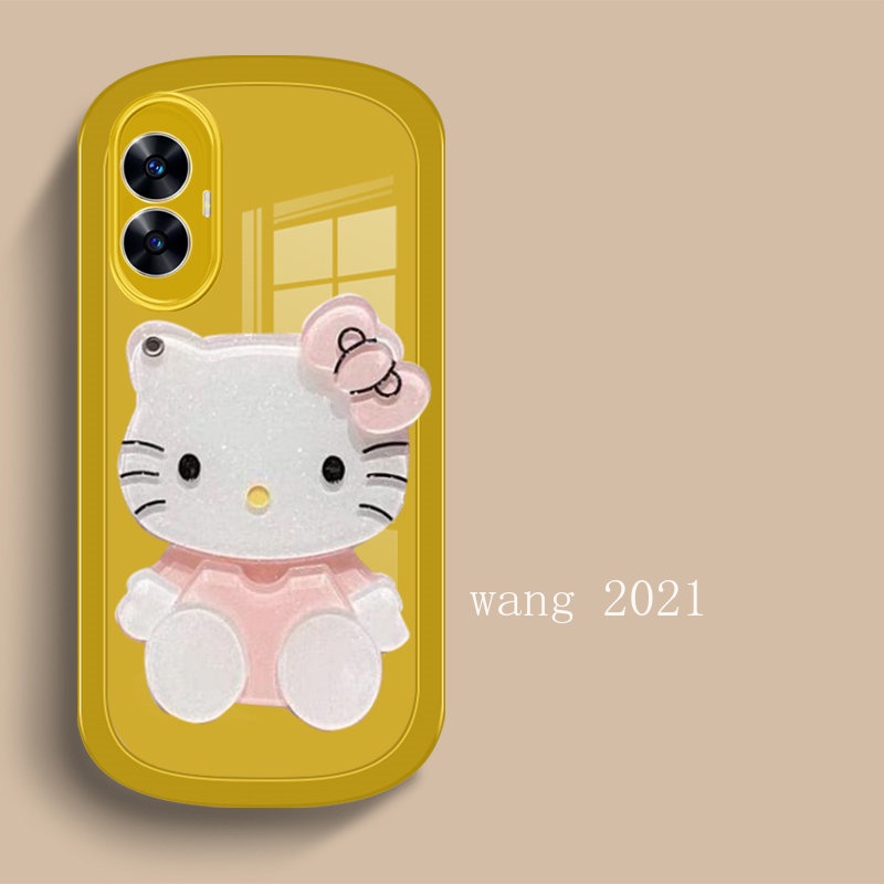 Ốp Điện Thoại Mềm Trong Suốt Có Gương Trang Điểm Hello Kitty Cho Realme C55 C33 9i 5G 2023 Realme C55 NFC