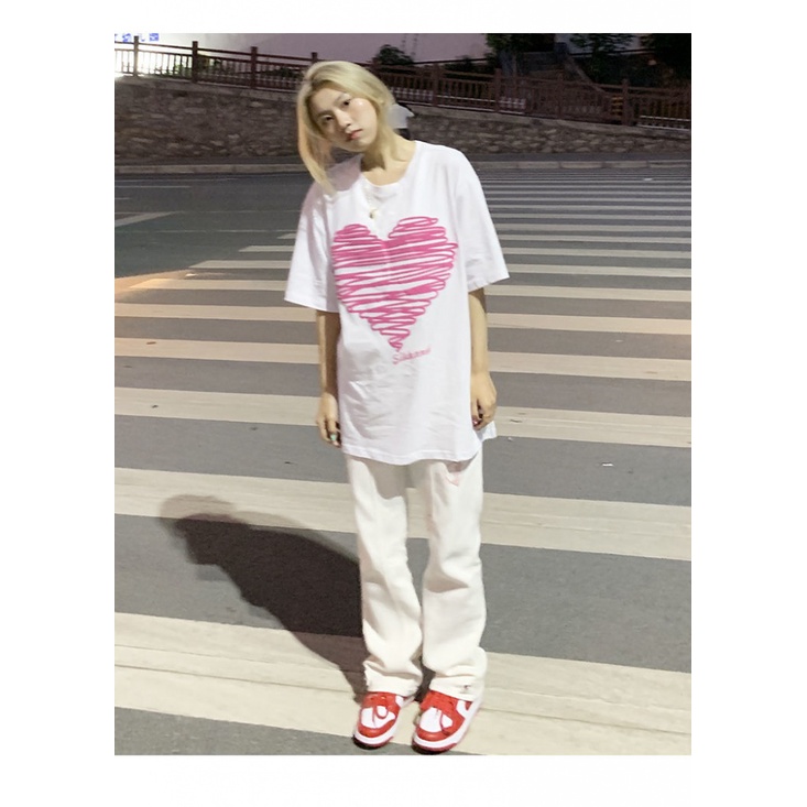 Áo Thun Nữ Ngắn Tay In Hình Trái Tim Phong Cách Mới