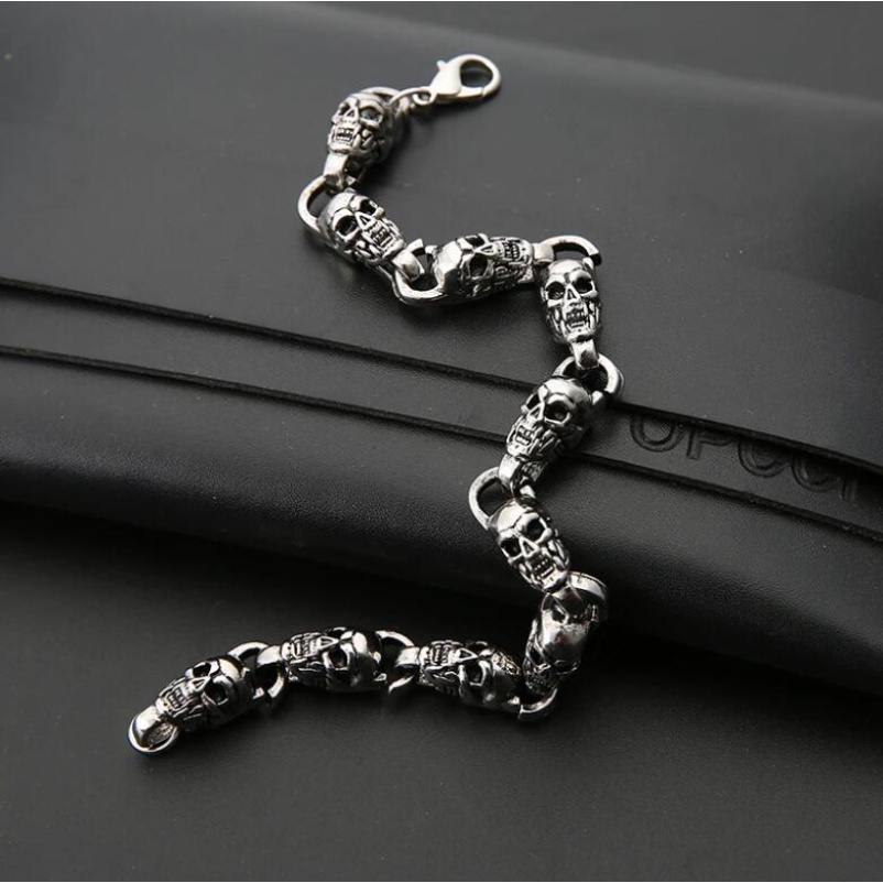 Vòng Tay Thép Không Gỉ Hình Đầu Lâu Thời Trang Cho Nam