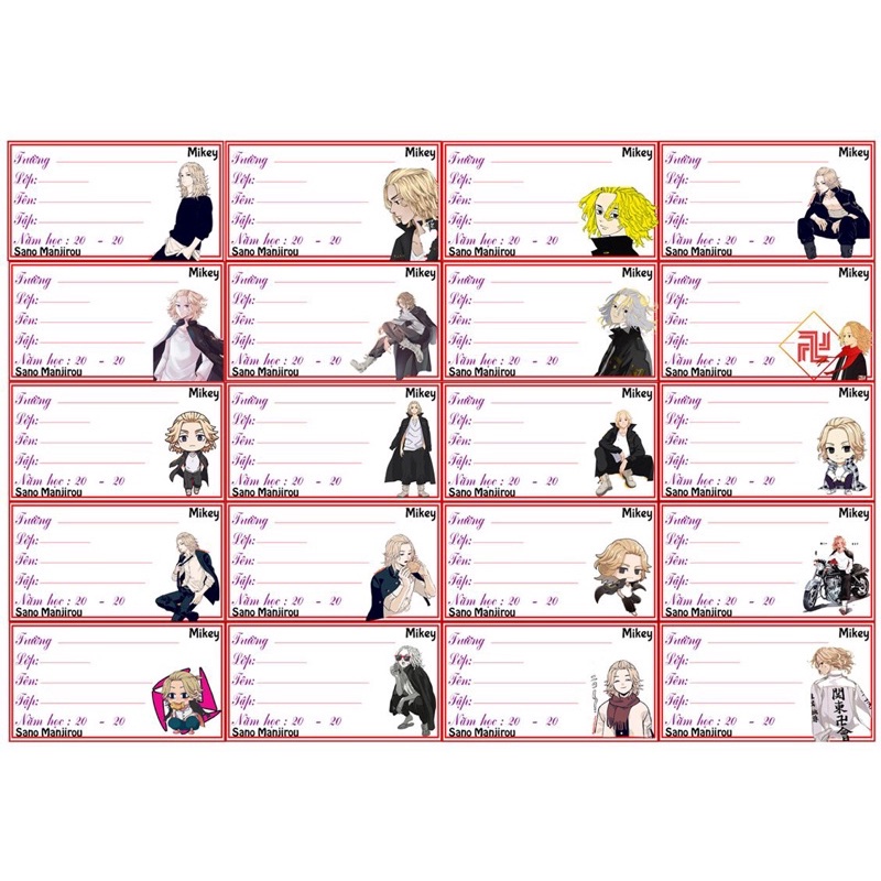 nhãn vở Mikey tokyo revengers 20 nhãn/ nhãn dán Mikey takemichi