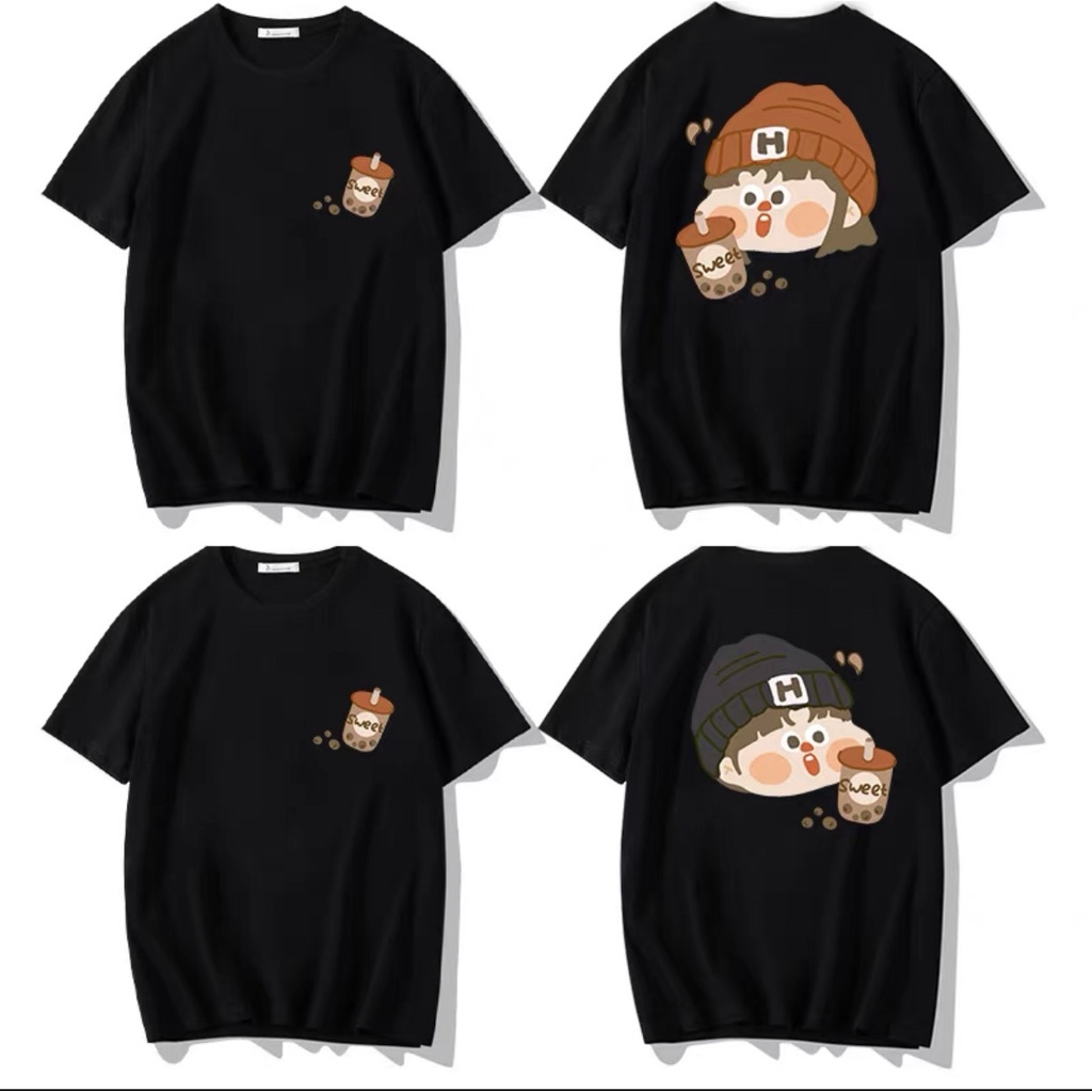 Áo đôi Thun hè Nam nữ Bé trà sữa (2 chiếc), Áo thun Unisex From rộng, chất đẹp mặc không xù - MODY