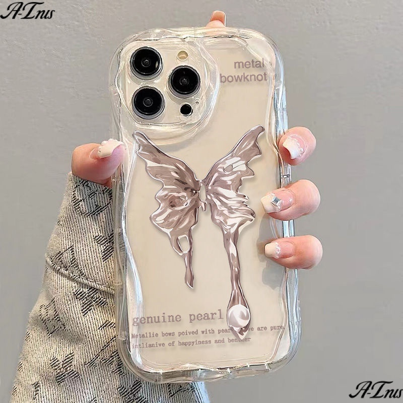 ✅Ốp Điện Thoại Mềm Chống Sốc Họa Tiết Bướm Kim Loại Cho iPhone14 / 13promax 12 / 11 7 / 8plus xsxr 0JL6