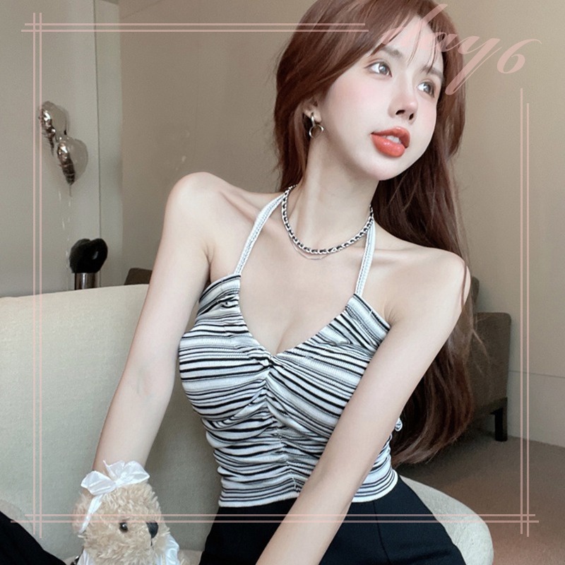 Áo Tank Top Hai Dây Họa Tiết Kẻ Sọc Phong Cách Hàn Quốc Thời Trang Cho Nữ