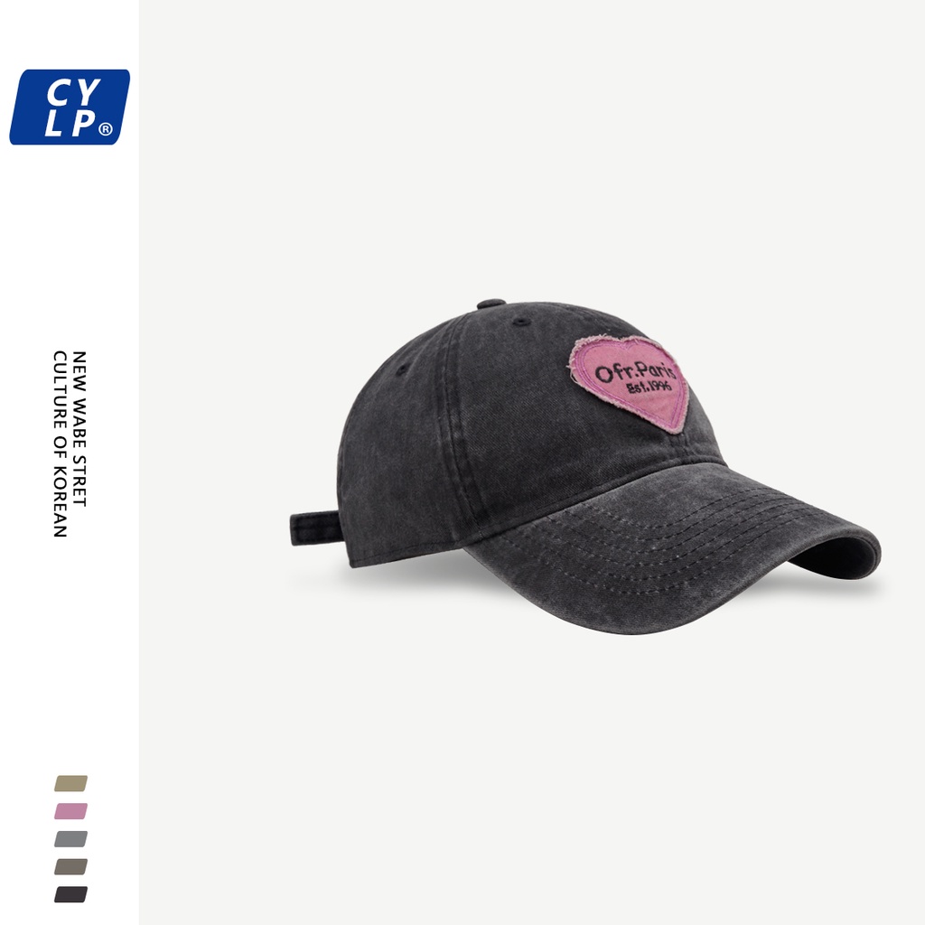 Mũ Lưỡi Trai Mềm Thêu Hình Trái Tim Phong Cách Hàn Quốc Cho Cặp Đôi