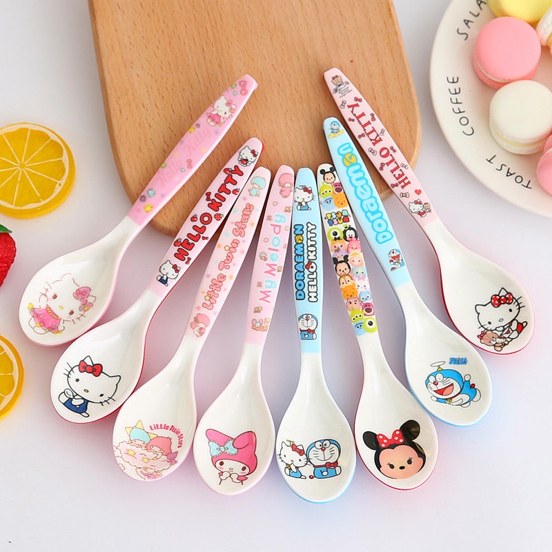 Muỗng Ăn Súp Nhỏ Tay Cầm Dài Bằng Nhựa Họa Tiết Hoạt Hình Dễ Thương Cho Trẻ Em Tập Ăn