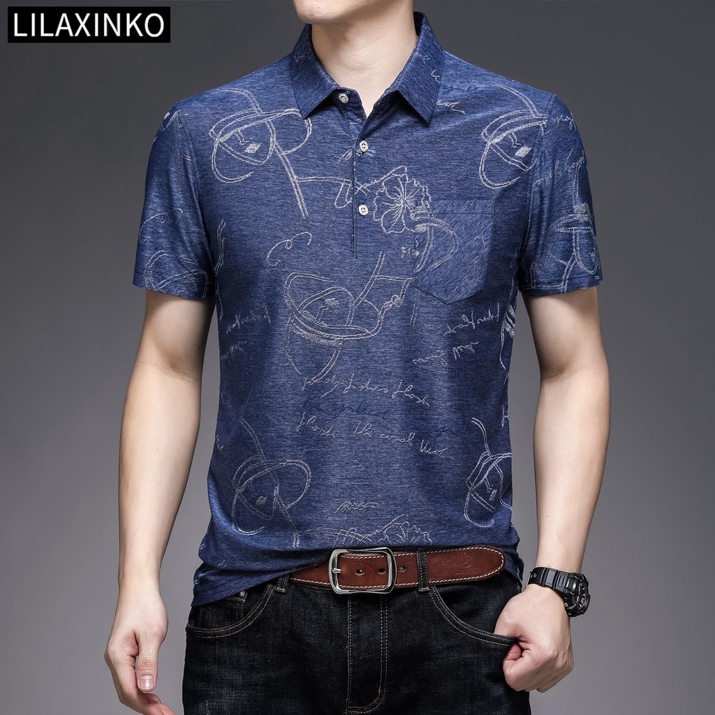 Áo Thun Polo Tay Ngắn Có Túi In Họa Tiết Jacquard Cơ Bản 3 Màu Thời Trang Cho Nam