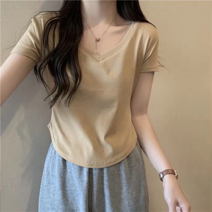 Áo Thun NgắN Tay Cổ Chữ V LệCh Tà ThờI Trang Cho Nữ