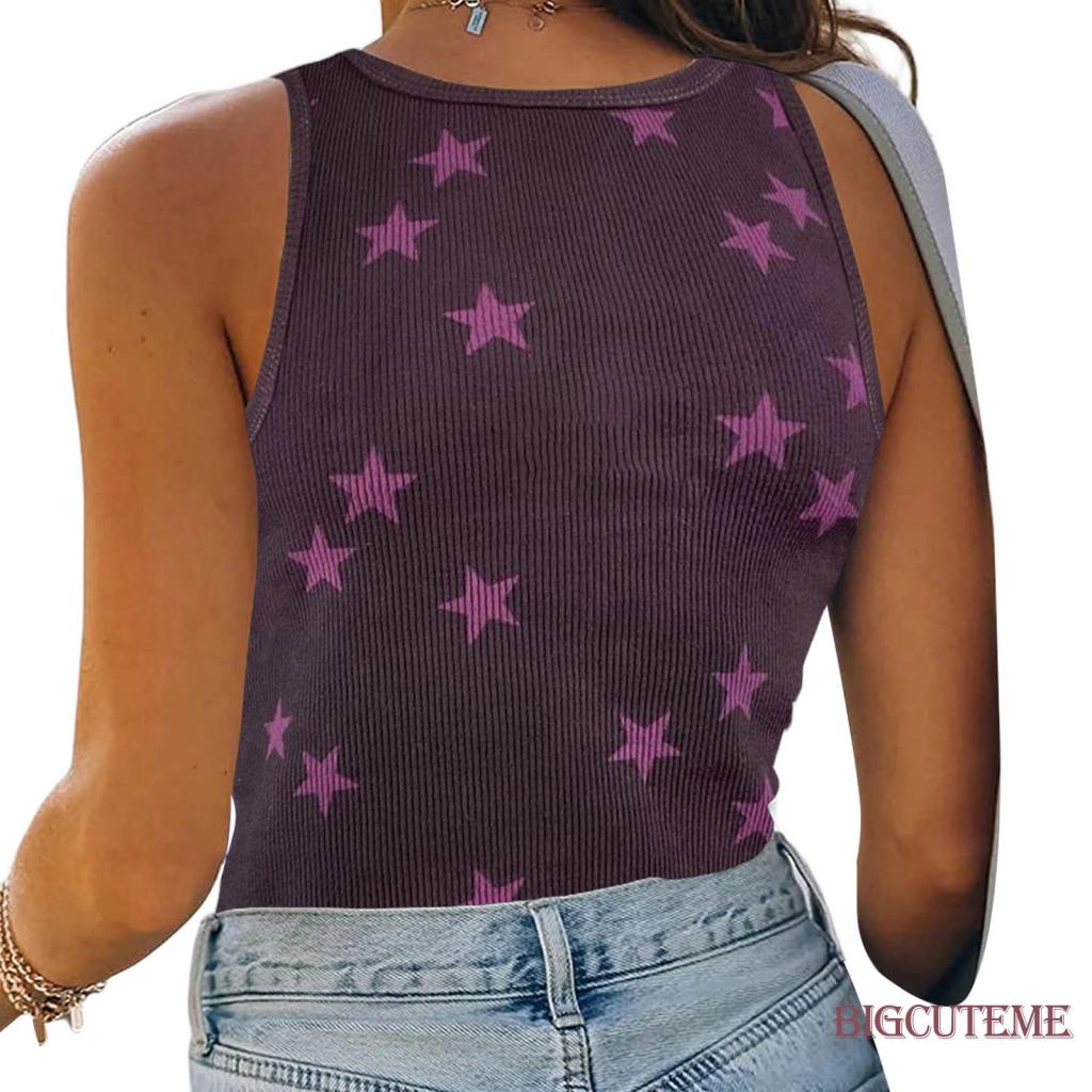 [] - Áo Tank Top Không Tay Dạng Xoắn / Bóng / Ngôi Sao Vừa Vặn Mùa Hè Cho Nữ