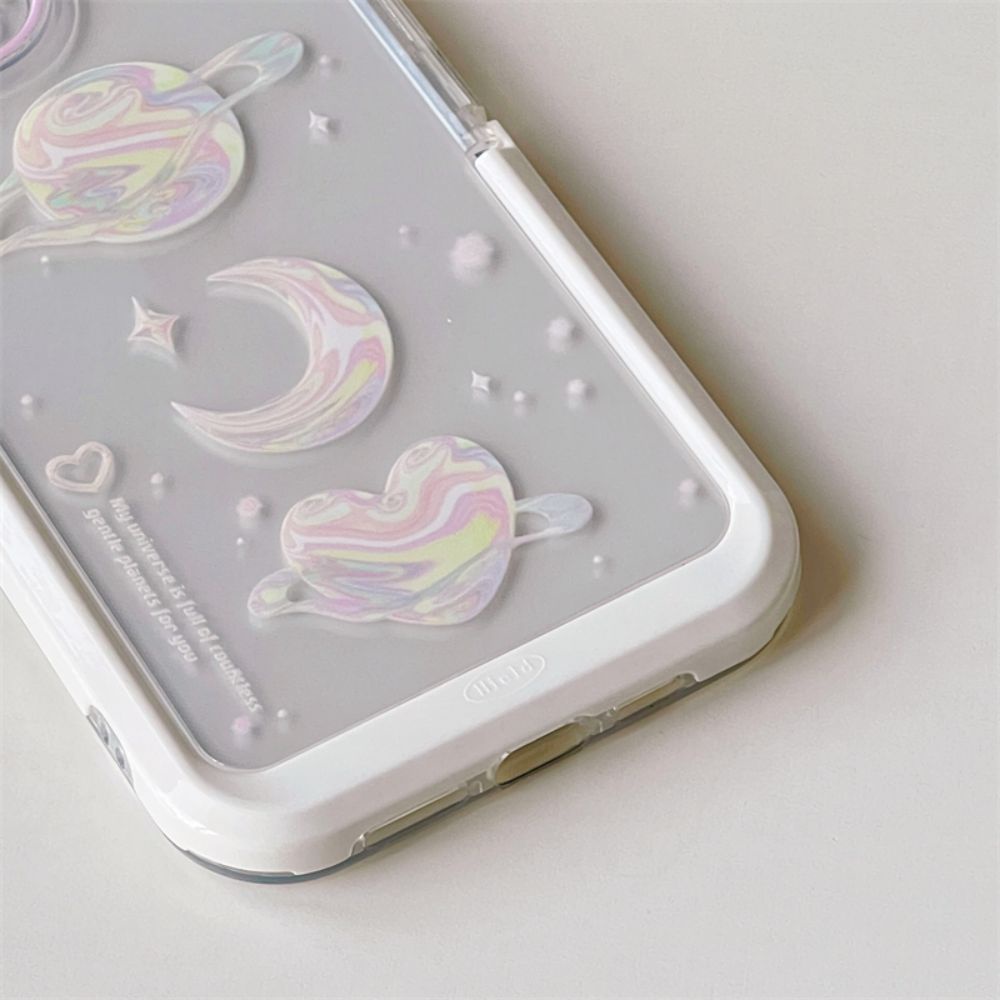 Ốp Điện Thoại TPU Dẻo Họa Tiết Hành Tinh Mặt Trăng Kèm Giá Đỡ Tàng Hình Cho IPhone 11 12 13 14 Pro Max 14 Plus
