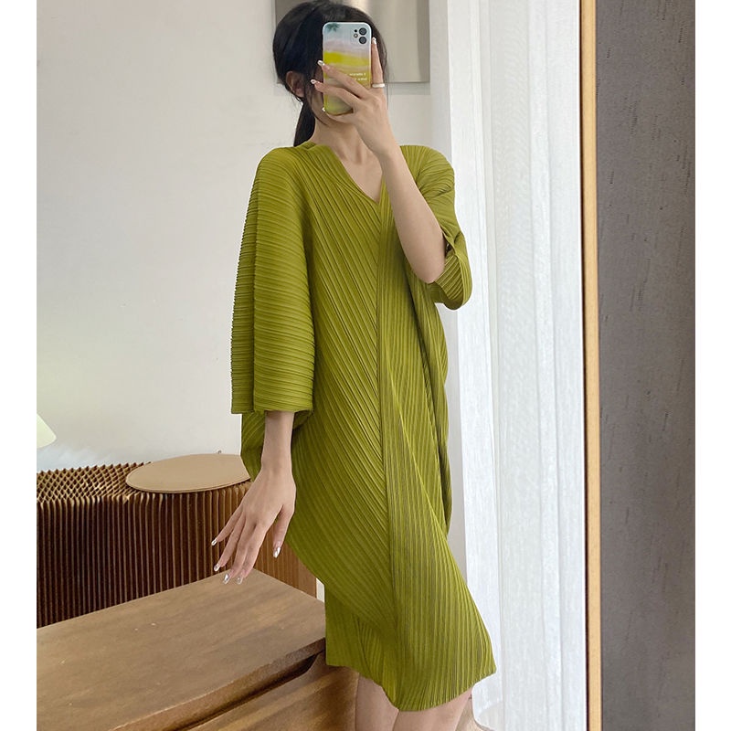 Issey Miyake Đầm Dáng Rộng Xếp Ly Cỡ Lớn Che Bụng Thời Trang Mùa Hè Cho Nữ Issey Miyake