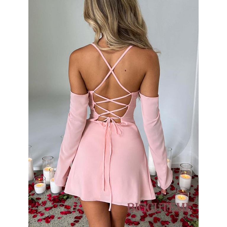 [] - Đầm Hai Dây Mini Cổ Khoét Sâu Mùa Hè Có Tay Áo Dành Cho Nữ