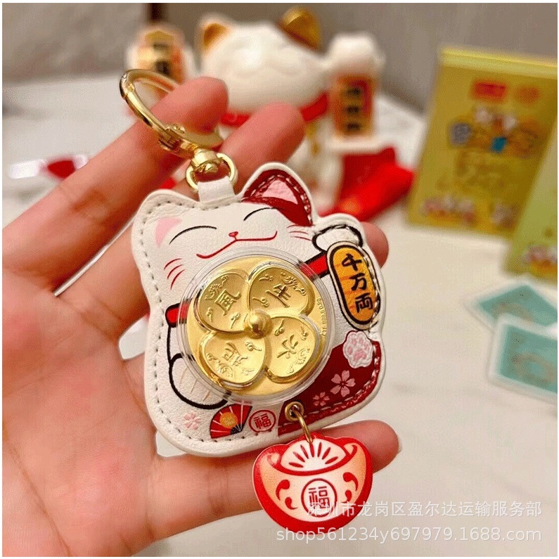 Mèo May Mắn Móc Khóa Viền Vàng Mèo May Mắn Túi Ô Tô Mặt Dây Chuyền