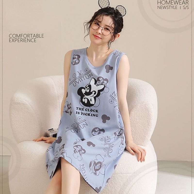 Bộ Đồ Ngủ Mỏng Dáng Rộng Cỡ Lớn In Hoạt Hình Dễ Thương Cho Bạn Gái