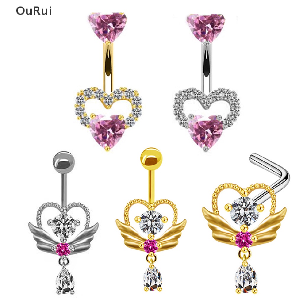 Khuyên Rốn Hình Trái Tim Đính Đá Hình Giọt Nước 14G Cho Nữ
