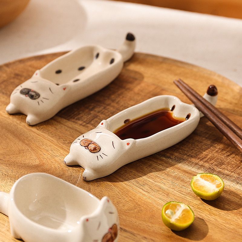 Đĩa Sứ Đựng Gia Vị / Sushi / Giấm Hình Mèo Hoạt Hình Sáng Tạo Chất Lượng Cao
