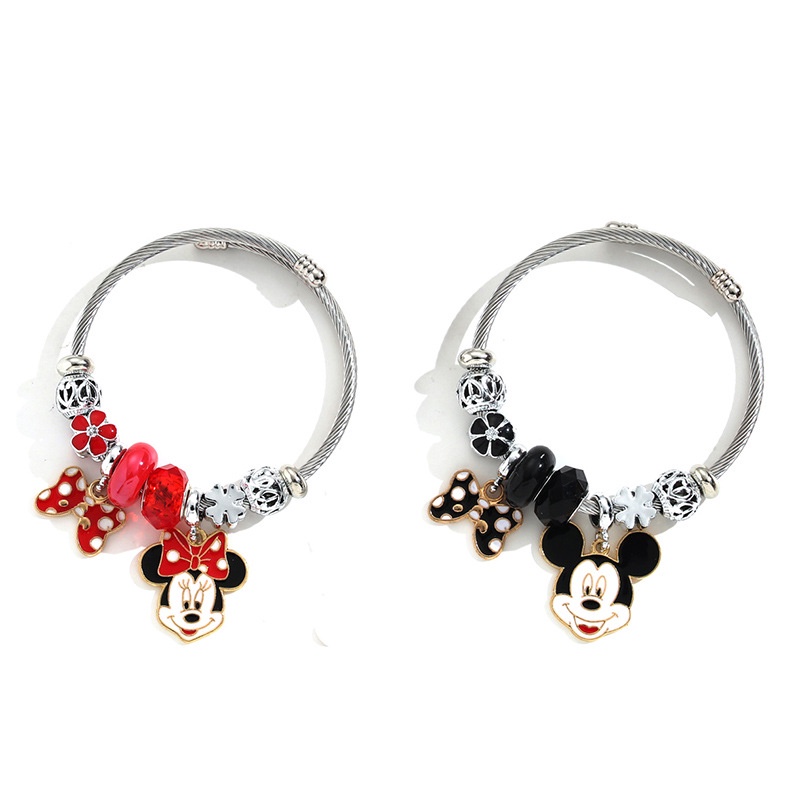 XiaoboACC Mặt Dây Chuyền Bằng Thép Không Gỉ Hình Mickey Minnie Dễ Điều Chỉnh DIY