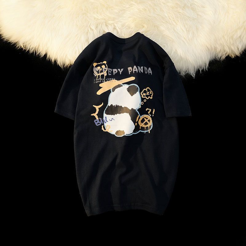 Áo Thun 100% Cotton Tay Ngắn Dáng Rộng Cổ Tròn In Họa Tiết Hoạt Hình Phong Cách Hàn Quốc Thời Trang Mùa Hè Cho Nữ