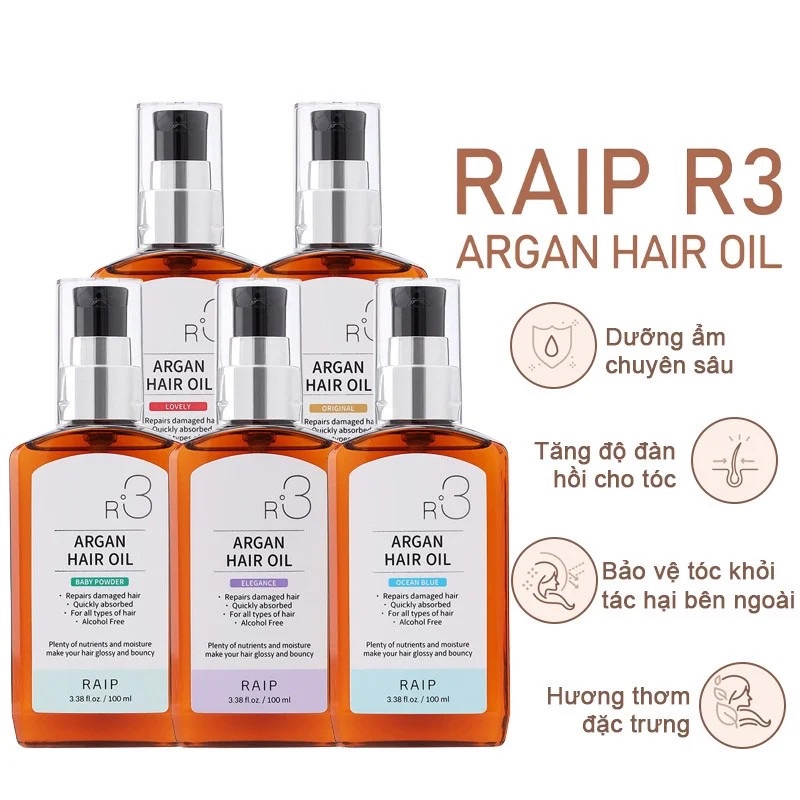 Tinh Dầu Dưỡng Tóc Bóng Mượt Raip R3 Argan Hair Oil 100ml - OCEAN BLUE