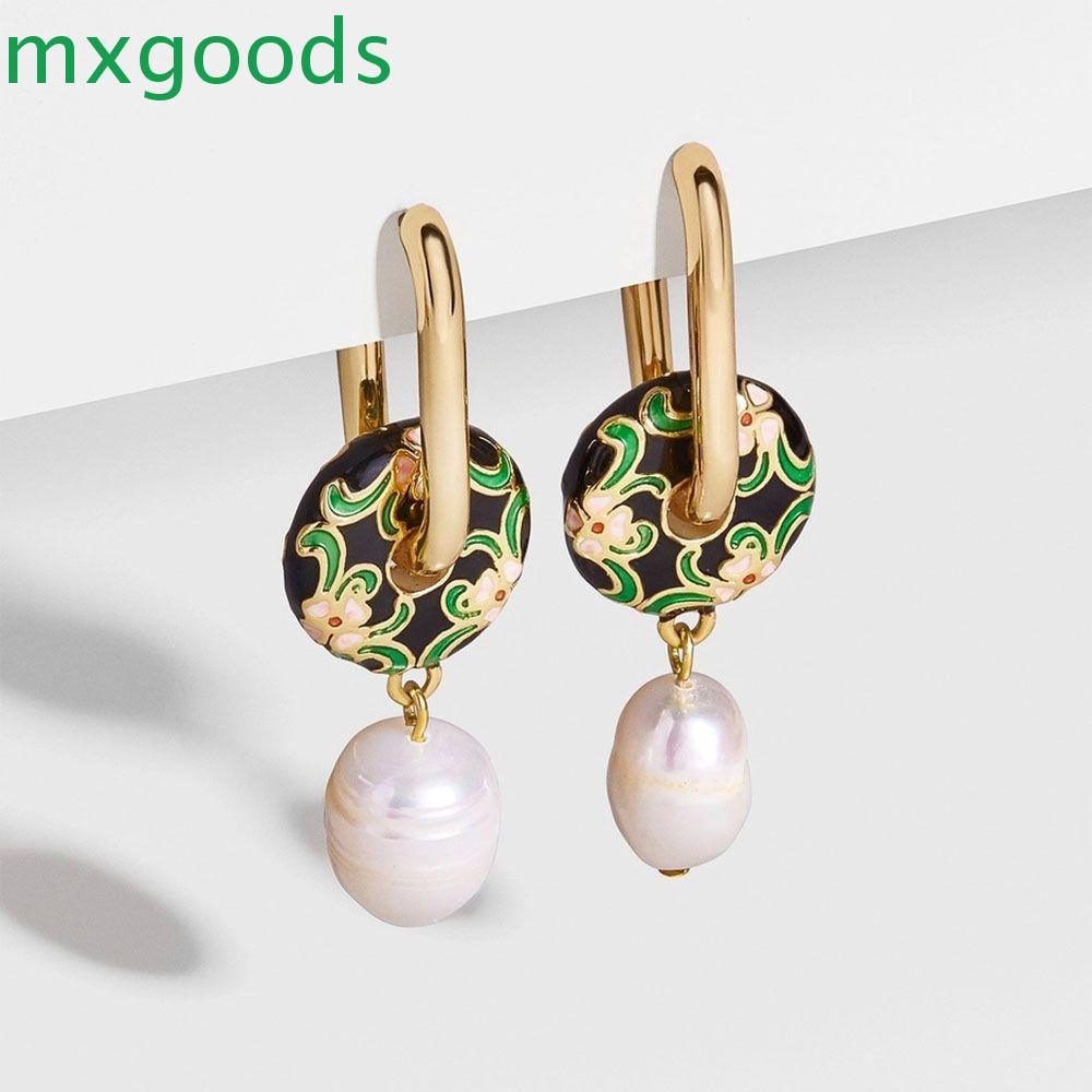 Đôi Bông Tai Mặt Hình Tròn Phối Hoa Đính Ngọc Trai Nhân Tạo Thời Trang