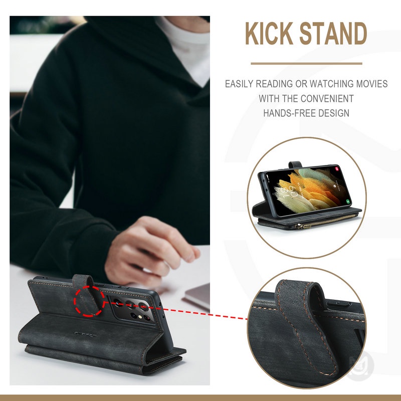 Ốp Điện Thoại Da Kèm Ngăn Đựng Thẻ Có Khóa Kéo Cho Samsung Galaxy S23 S22 S21 S20 Plus Ultra S20FE S21FE