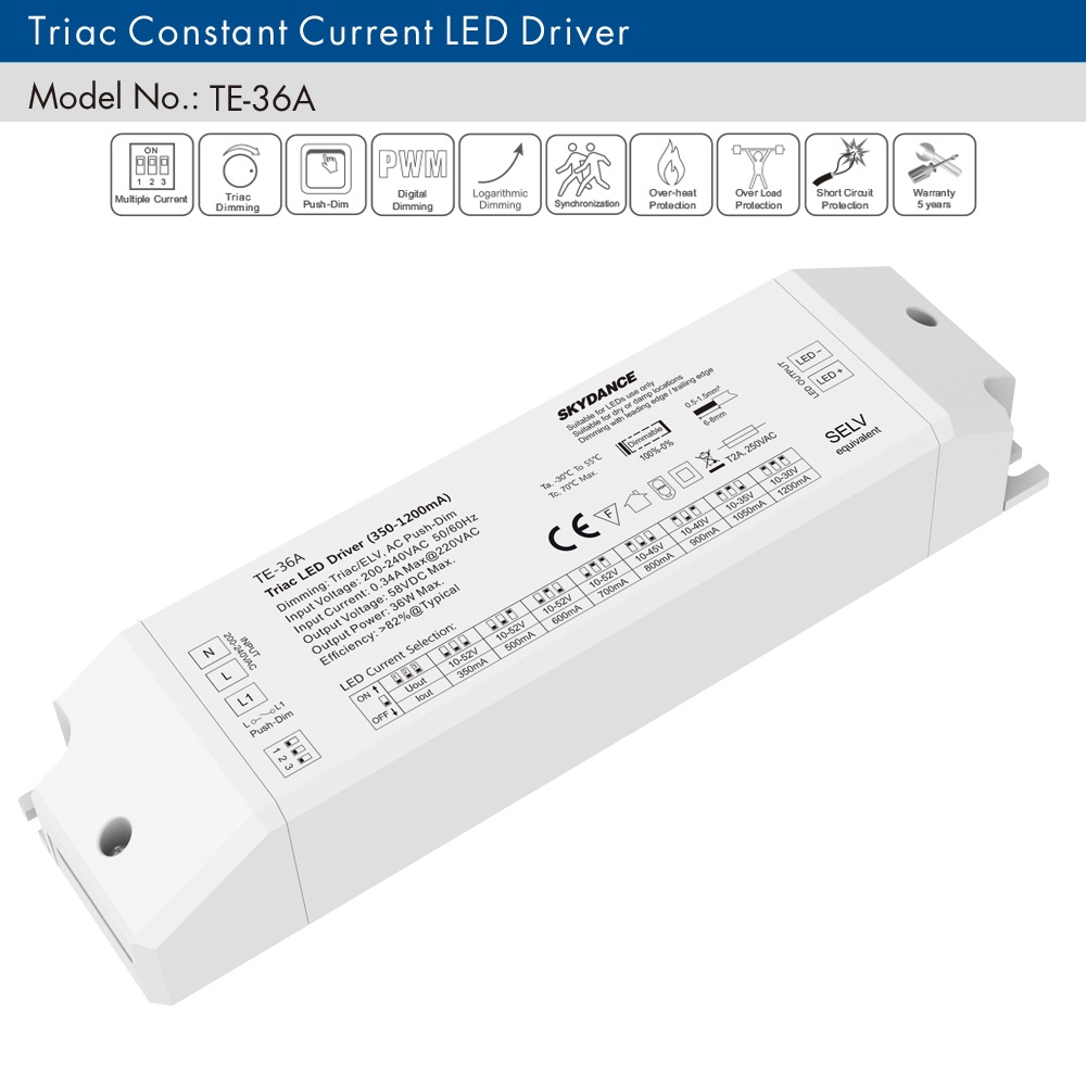 Trình Điều Khiển Điều Chỉnh Độ Sáng Đèn Led TE-15A / 25A / 36A 200-240V 15-36W 150-1200mA