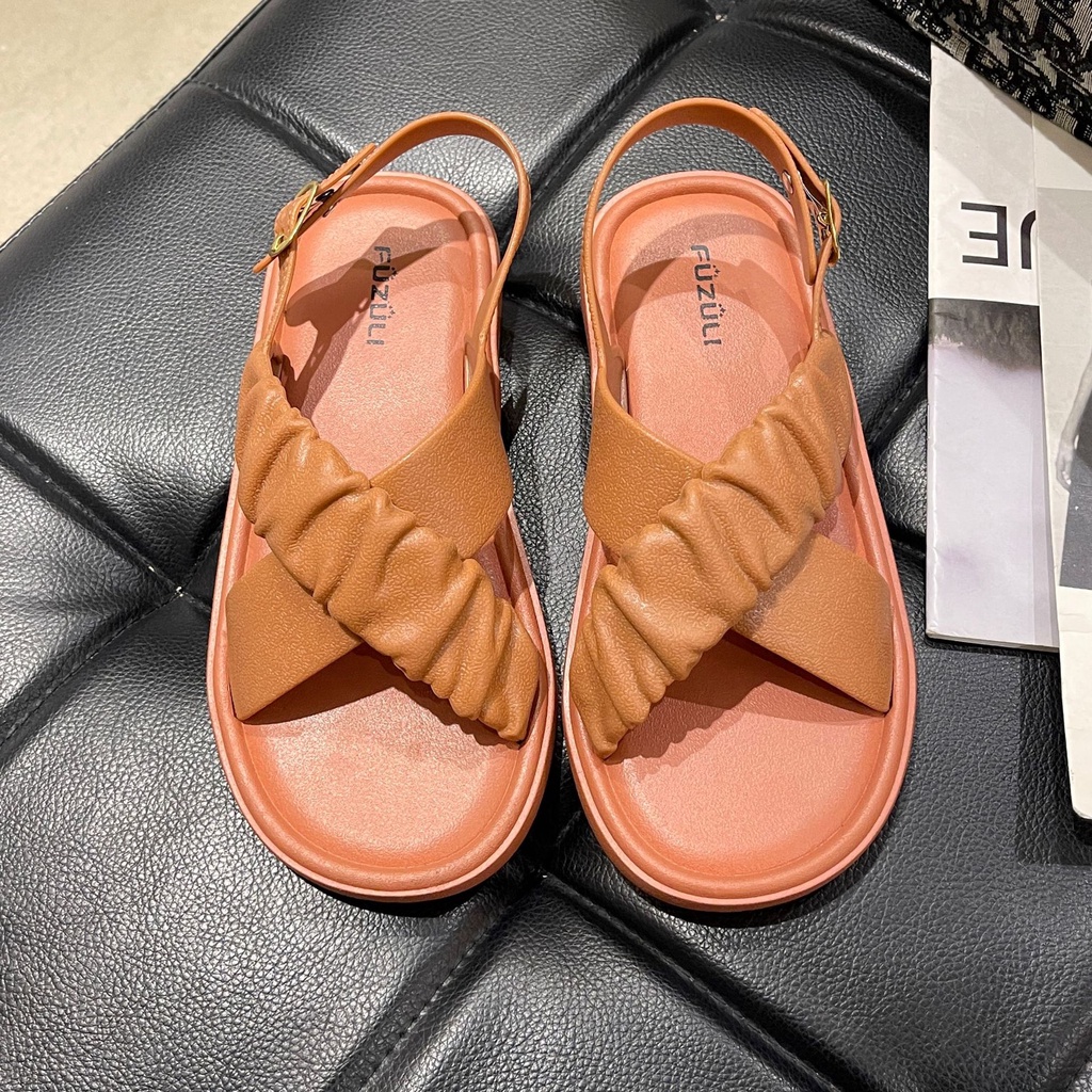 【Kiểm định chất lượng】Sandal Quai Chéo Màu Trơn Thời Trang Mùa Hè 2023 Cho Nữ