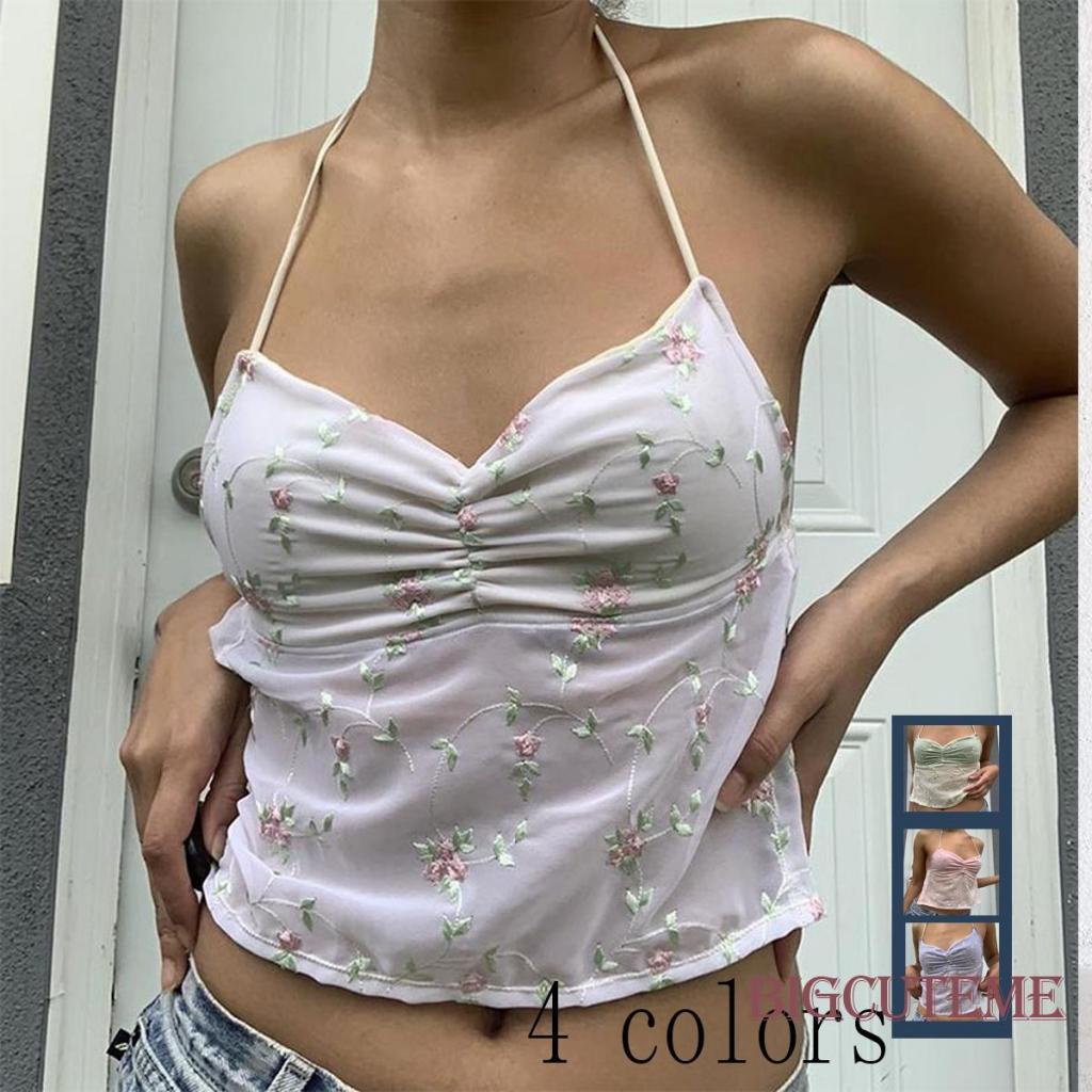 Áo Hai Dây Hở Lưng Thêu Hoa Thời Trang Mùa Hè Cho Nữ