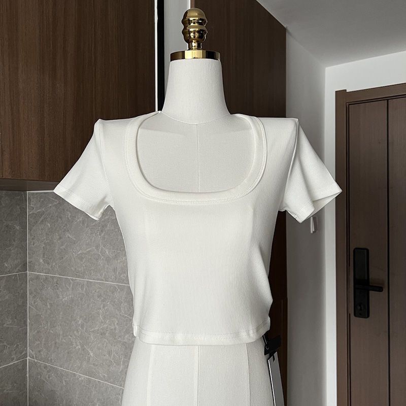 NRVP Áo Thun Nữ Ngắn Tay Màu Trơn Lưng Đẹp Thoải Mái Phong Cách Hàn Quốc