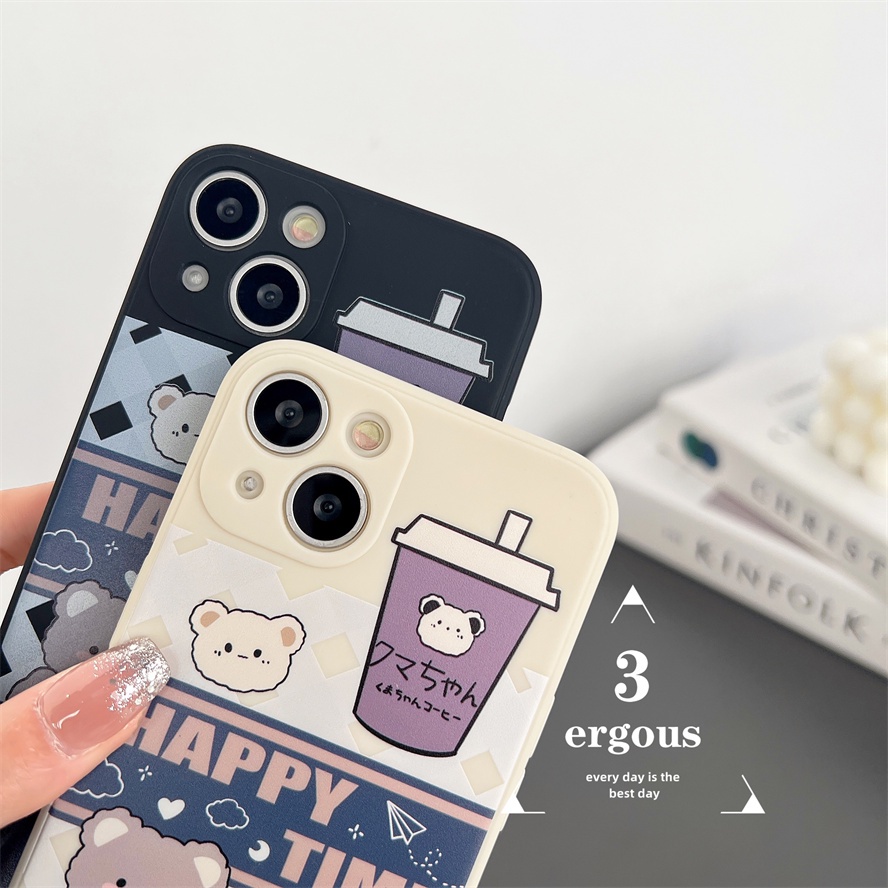 Ốp Điện Thoại TPU Silicon Mềm Hình Gấu Uống Trà Sữa Cho IPhone 14 13 12 11 Pro Max SE2020 X XR Xs Max 7 8 6 6s Plus