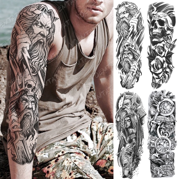 Hình Xăm Dán Tạm Thời Họa Tiết Đầu Lâu Tia Chớp Chống Thấm Nước God Zeus Poseidon Nghệ Thuật Cho Nam Và Nữ Bán Chạy