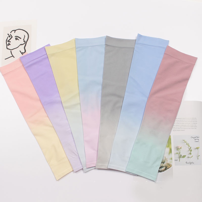 Găng Tay Dài Hở Ngón Vải Lạnh Co Giãn Màu Sắc Gradient Dành Cho Nữ
