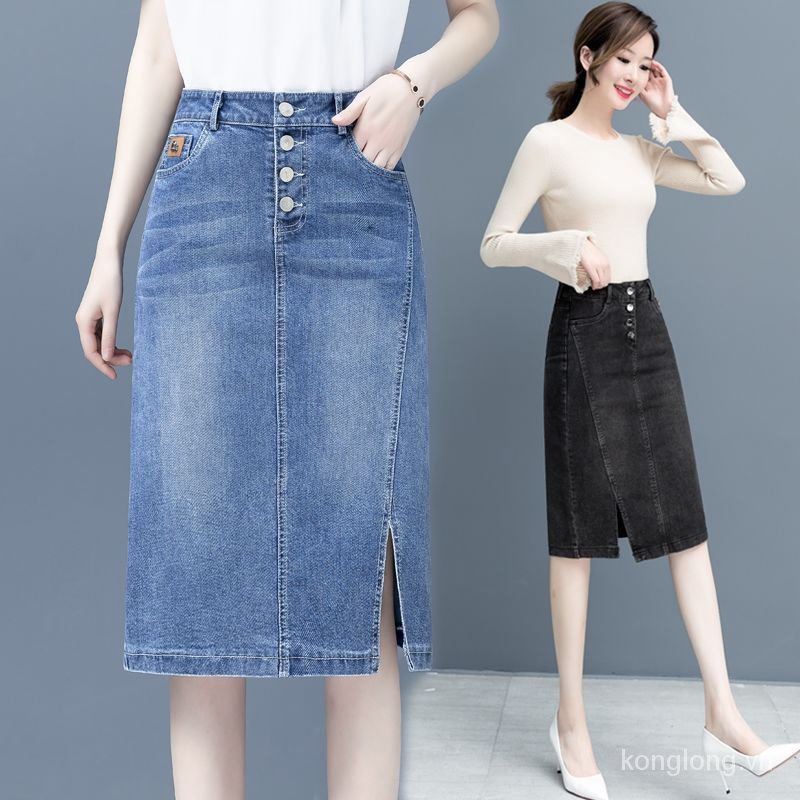 Chân Váy Denim Dài Dáng Chữ a Lưng Cao Xẻ Tà Thời Trang 20 Cho Nữ